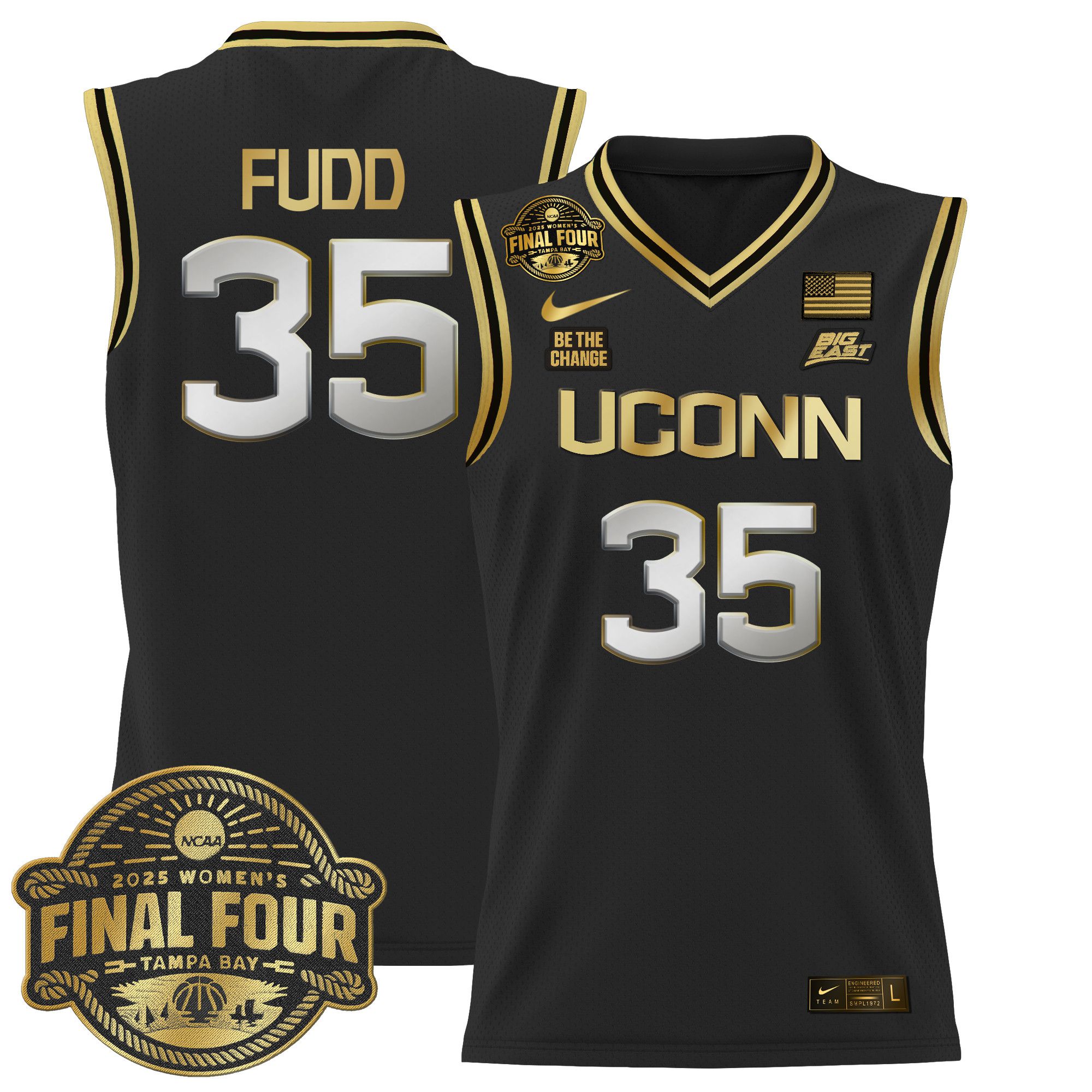 Men UConn Huskies #35 Fudd Black Nike 2025 Big Eat Final Four Patch Lightweight Basketball NCAA Jersey->customized ncaa jersey->Custom Jersey